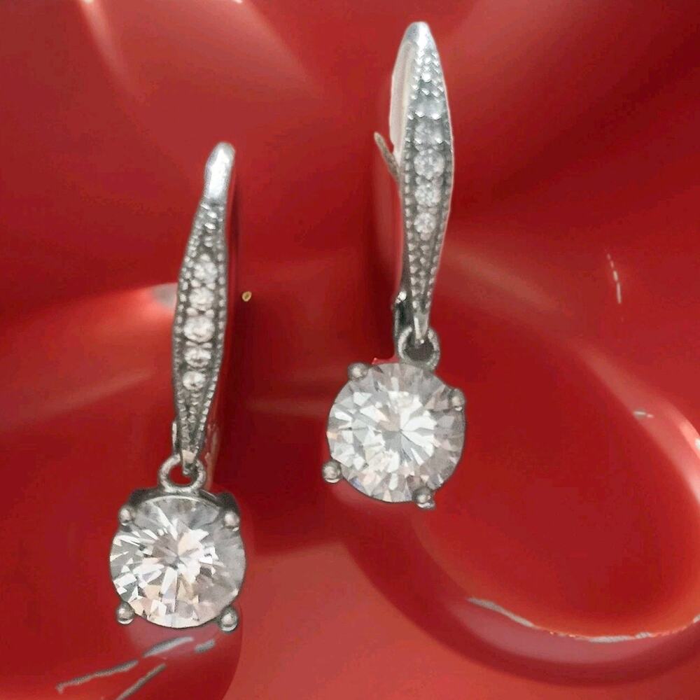 Vintage Sterling Silver Signed IBB 925 CZ Crystal Drop Dangle Earrings